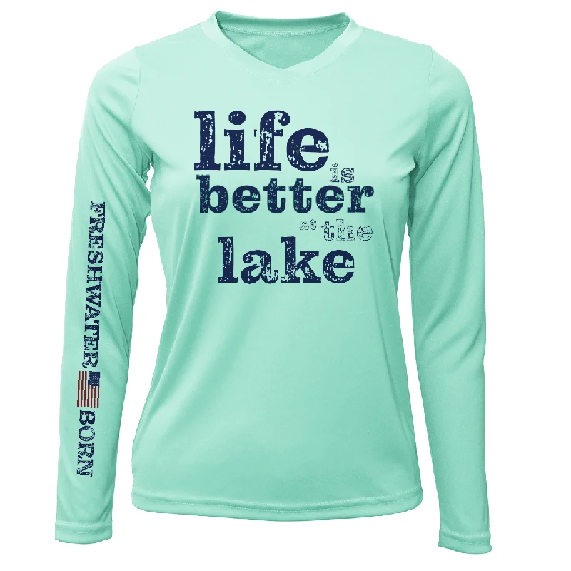 Florida "Life is Better at the Lake" Women's Long Sleeve UPF 50+ Dry-Fit Shirt Trendy Turtleneck Short Shirt