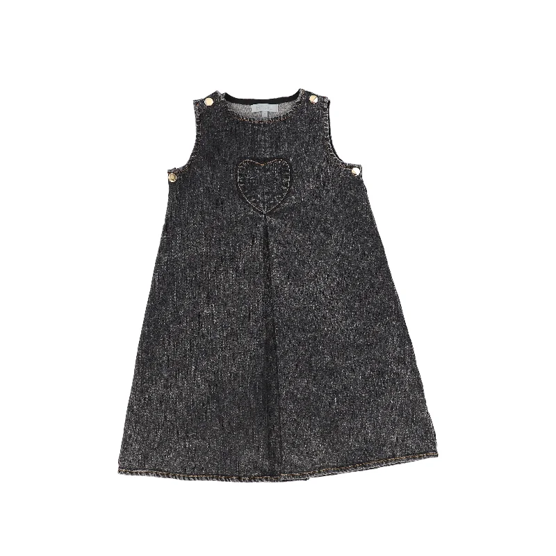 Front pleat button black denim jumper by Bace Spandex Rayon Corduroy
