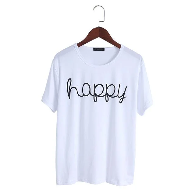 Happy Print T Shirt Trendy Print Short Sleeve