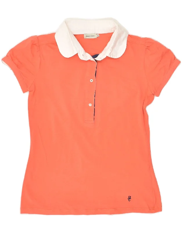 HENRY COTTONS Womens Polo Shirt IT 42 Medium Orange Cotton Cozy Summer Short Shirt