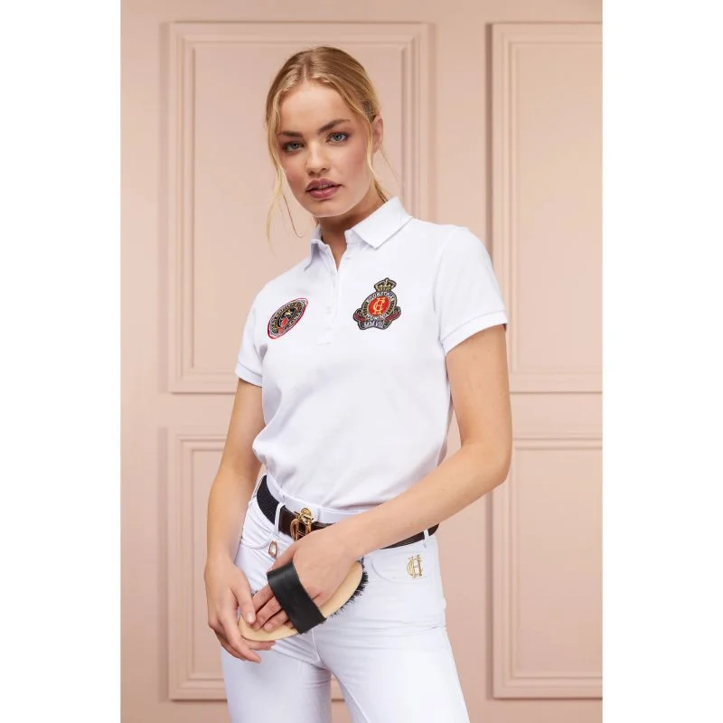 Holland Cooper Team Ladies Polo Shirt - White Casual Oversized Short Shirt