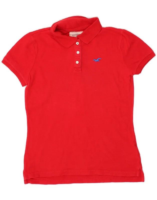 HOLLISTER Womens Polo Shirt UK 12 Medium Red Cotton Elegant Draped Short Shirt