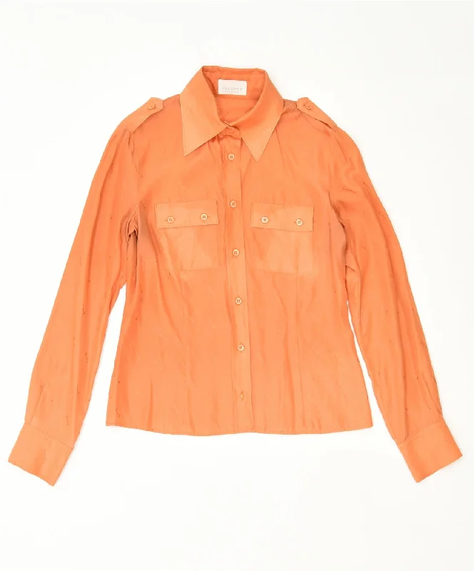 ICEBERG Womens Shirt IT 40 XS Orange Acrylic Designer Elegant Lace-Trimmed Short Shirt