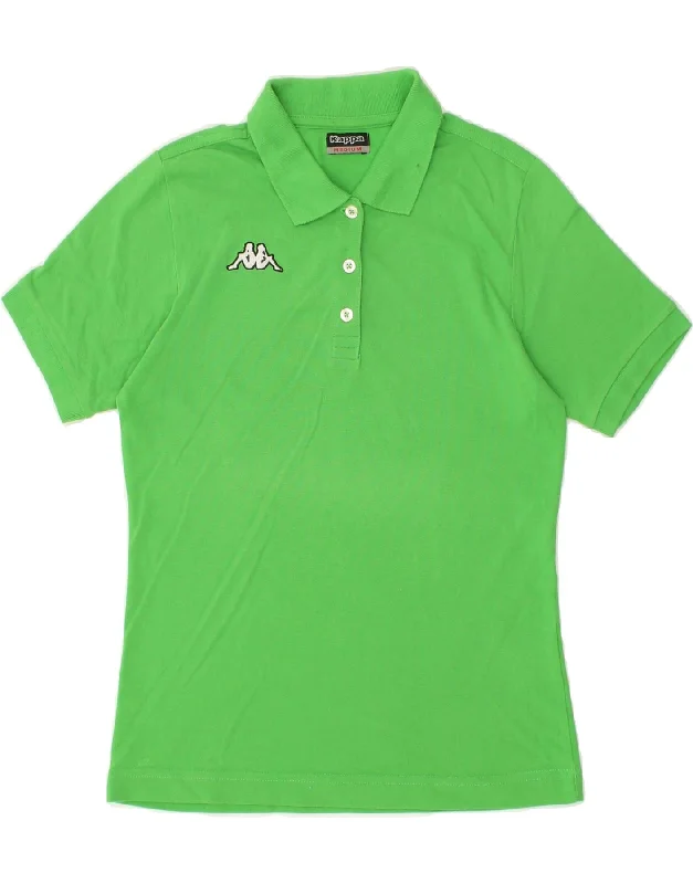 KAPPA Womens Polo Shirt UK 12 Medium Green Cotton Trendy Button-Front Short Sleeve