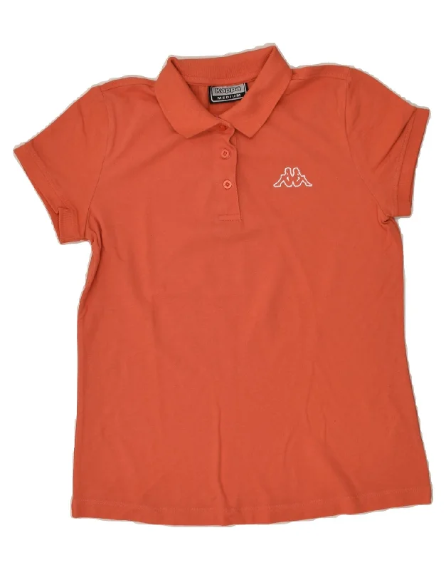 KAPPA Womens Polo Shirt UK 14 Medium Orange Cotton Elegant Button-Down Short Shirt