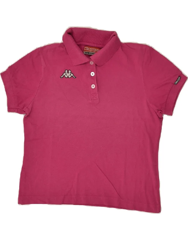 KAPPA Womens Polo Shirt UK 14 Medium Pink Cotton Casual Button-Up Short Tee