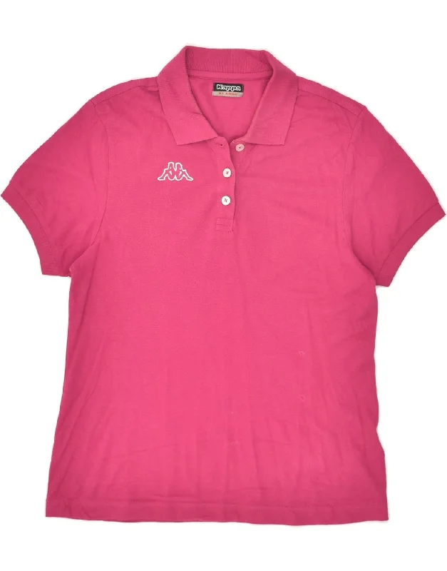 KAPPA Womens Polo Shirt UK 18 XL Pink Cotton Stylish Split-Hem Short Shirt