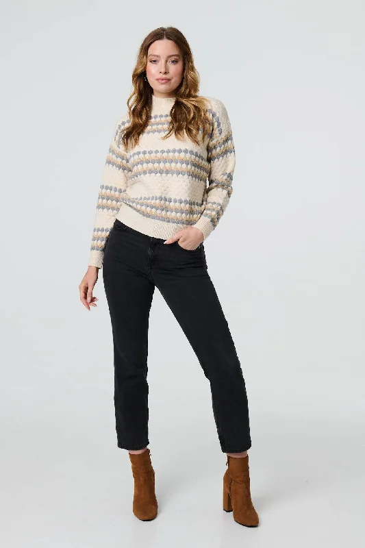 Textured Stripe Print High Neck Jumper Tailored Straight A-Line