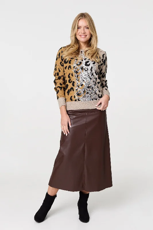 Animal Print Sequin Detail Jumper Knit Fabric Woven Fabric Fleece Fabric