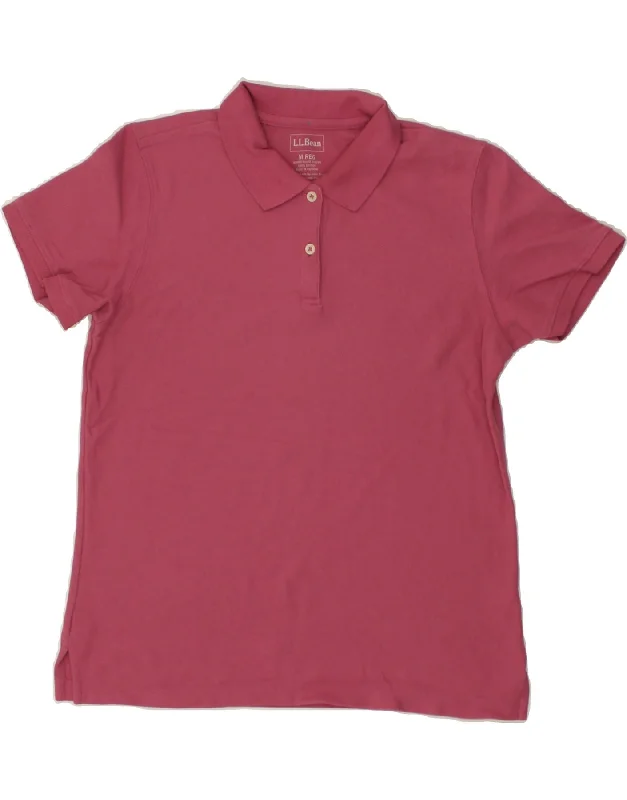 L.L.BEAN Womens Polo Shirt UK 14 Medium Pink Cotton Chic Embellished Short Sleeve