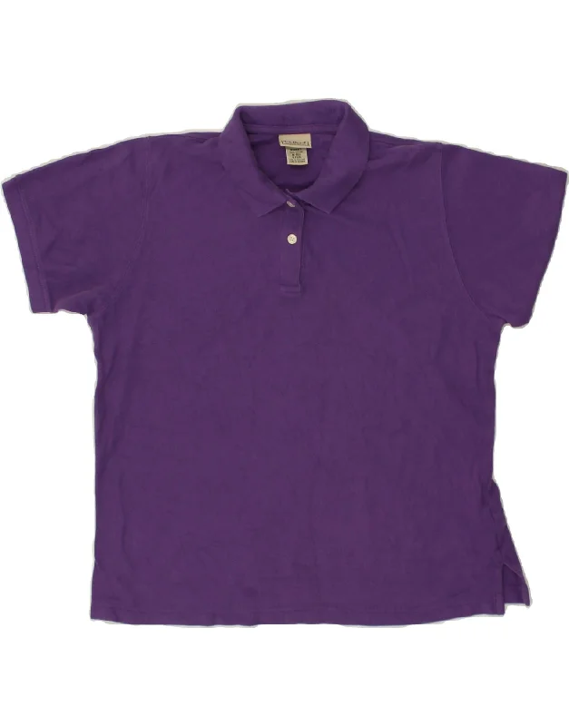 L.L.BEAN Womens Polo Shirt UK 14 Medium Purple Cotton Fashionable Rounded Short Shirt