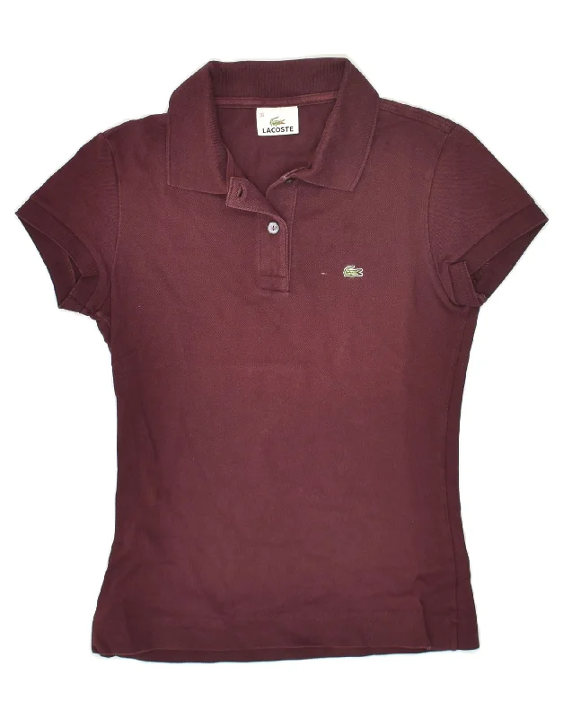 LACOSTE Womens Polo Shirt Size 36 Small Burgundy Cotton Classic Cropped Short Sleeve