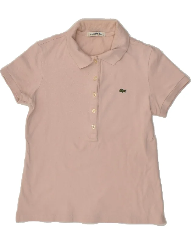 LACOSTE Womens Polo Shirt Size 38 Medium Pink Cotton Comfortable Stretch Short Shirt