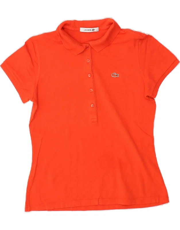 LACOSTE Womens Polo Shirt Size 38 Medium Red Cotton Elegant Lace-Trimmed Short Shirt