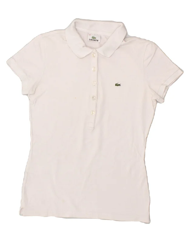 LACOSTE Womens Polo Shirt Size 38 Medium White Cotton Trendy Ruffled Short Sleeve