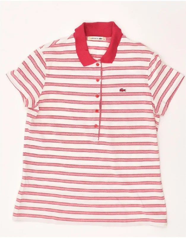 LACOSTE Womens Polo Shirt Size 40 Medium Red Striped Cotton Classic Short Sleeve Blouse