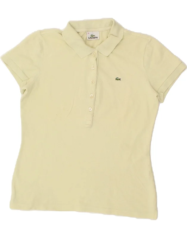 LACOSTE Womens Polo Shirt Size 40 Medium Yellow Cotton Fashionable Pleated Short Shirt