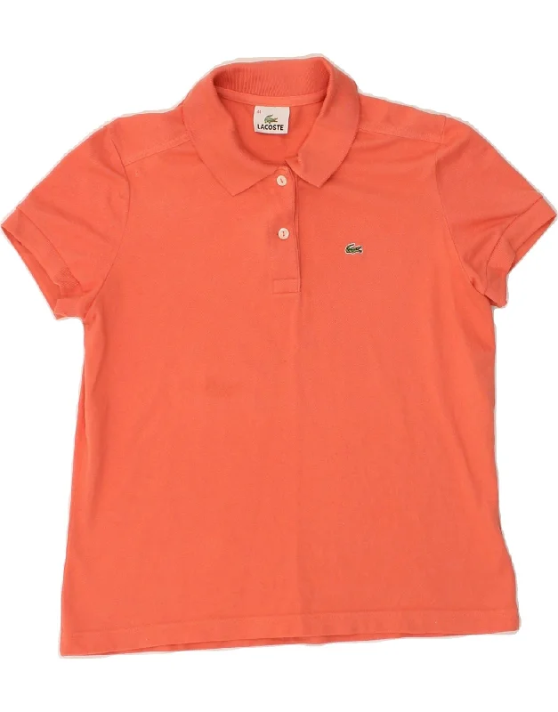 LACOSTE Womens Polo Shirt Size 44 Large Orange Cotton Soft Silk Short Sleeve