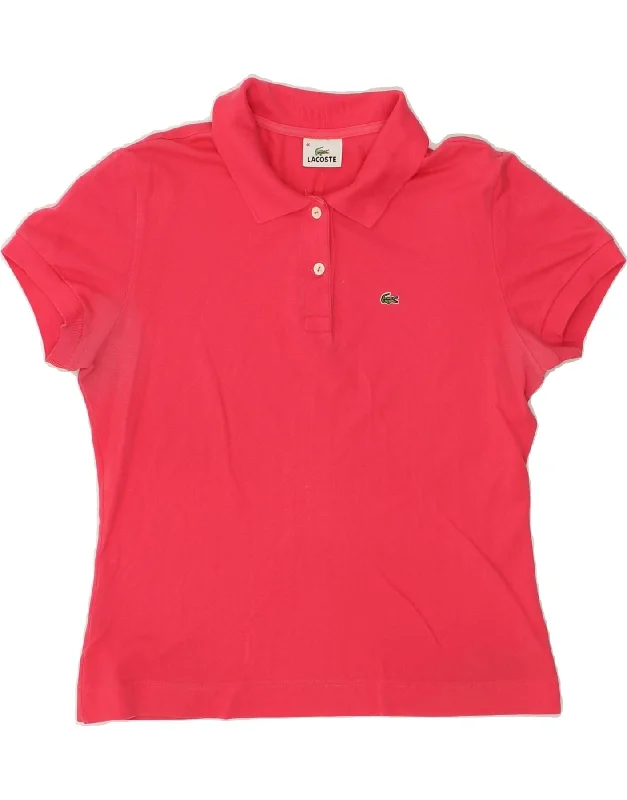 LACOSTE Womens Polo Shirt Size 46 XL Red Cotton Elegant Lace Short Sleeve