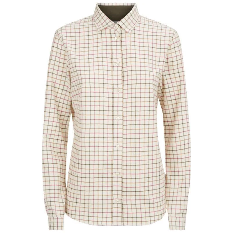 Le Chameau Stanway Ladies Shirt - Cream Check Comfortable Fitted Short Sleeve