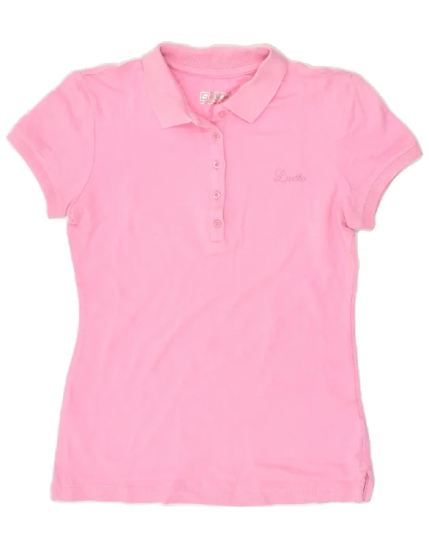 LOTTO Womens Polo Shirt UK 10 Small Pink Cotton Trendy Button-Front Short Sleeve