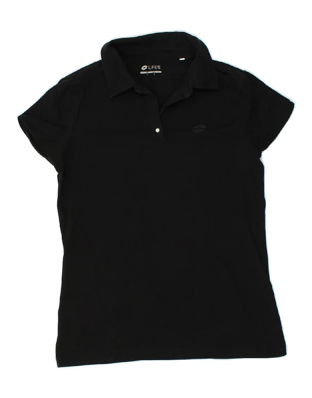 LOTTO Womens Polo Shirt UK 14 Large Black Cotton Comfortable Short Sleeve Blouse