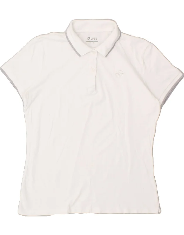 LOTTO Womens Polo Shirt UK 18 XL White Cotton Fashionable Pleated Short Shirt