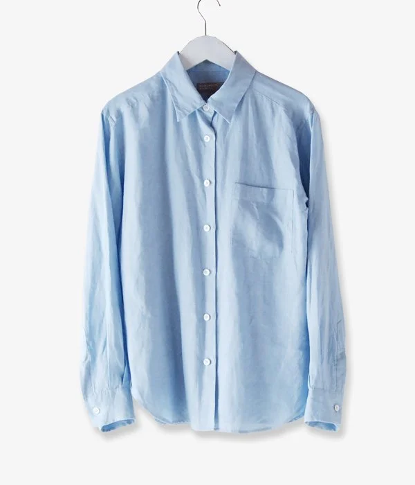 MARGARET HOWELL/SHIRTING LINEN(BLUE) Cozy Printed Short Shirt