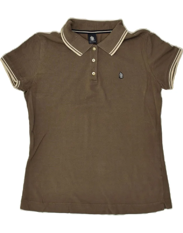 MARINA YACHTING Womens Polo Shirt UK 18 XL Brown Cotton Trendy Short Sleeve Tunic