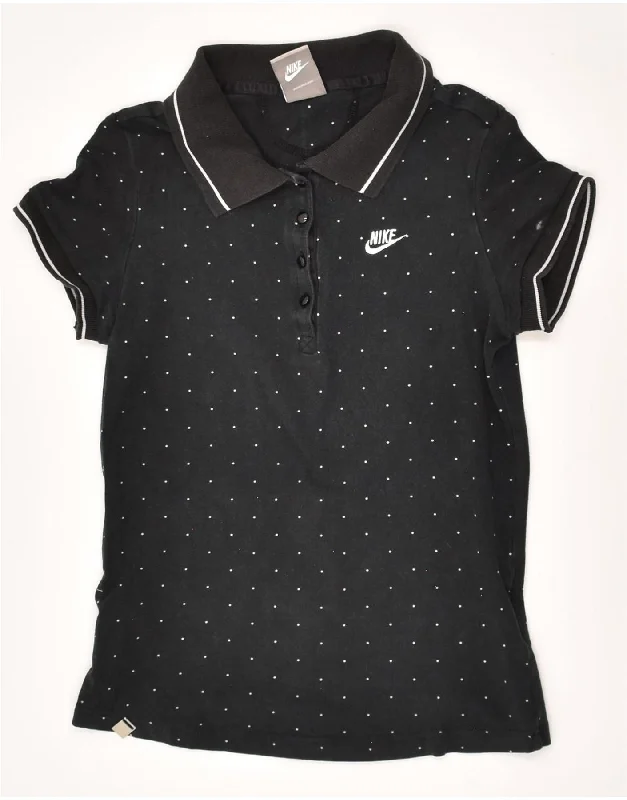 NIKE Womens Polo Shirt UK 10/12 Medium Black Polka Dot Cotton Fashionable Short Sleeve Shirt