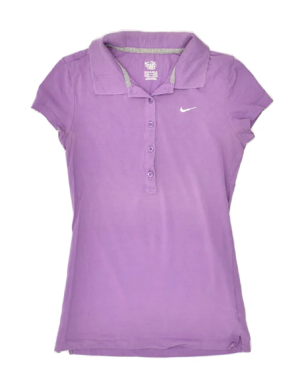 NIKE Womens Polo Shirt UK 4/6 XS Purple Cotton Fashionable Button-Front Short Sleeve