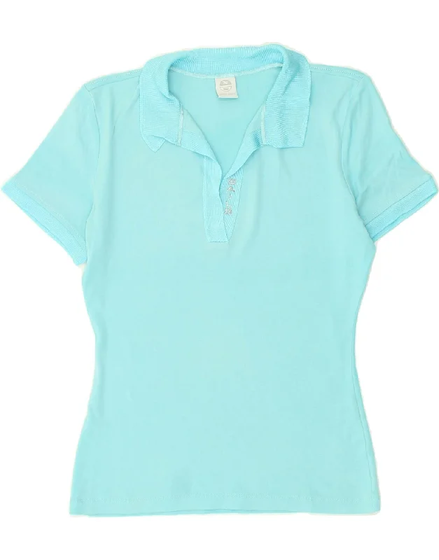 NORTH SAILS Womens Polo Shirt UK 14 Large Blue Cotton Chic Embellished Short Sleeve