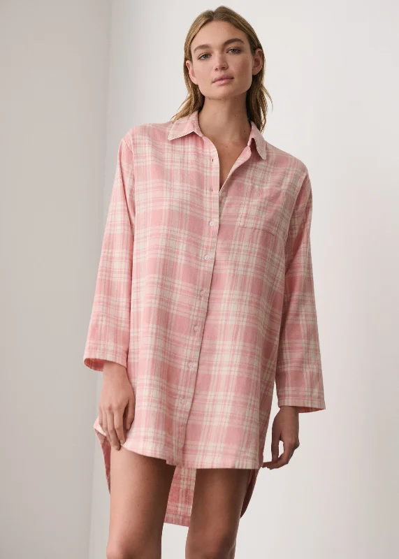 Organic Cotton Flannel Sleepshirt Casual Ruffle Short Shirt