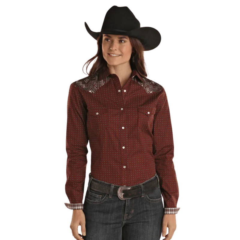 Panhandle Women's Geo Print Long Sleeve Western Snap Shirt RWN2S02205 Soft Cotton Short Shirt