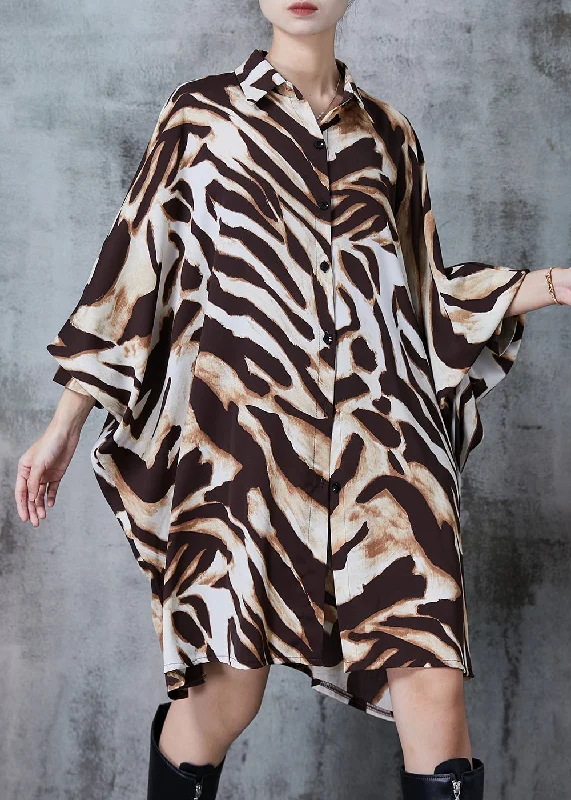 Plus Size Oversized Leopard Print Chiffon Long Shirts Batwing Sleeve Relaxed Cotton Short Blouse