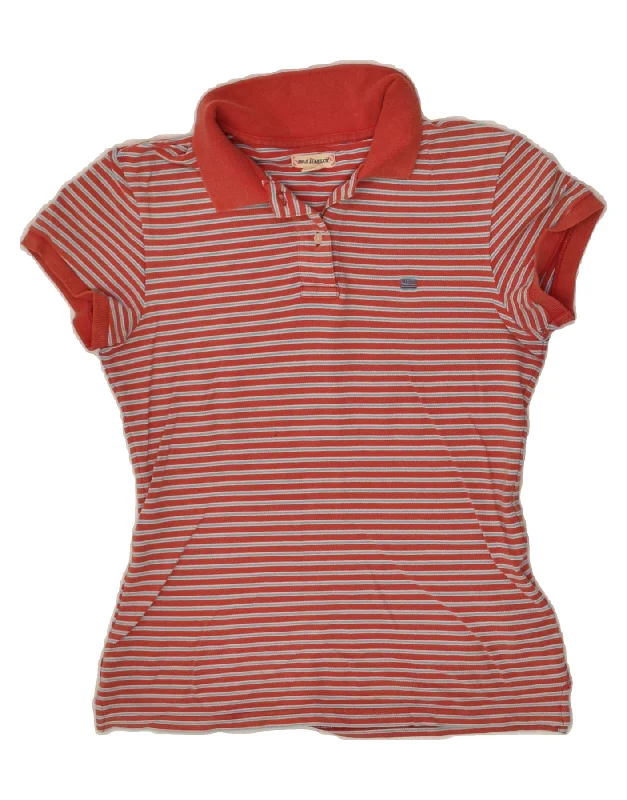 POLO RALPH LAUREN Womens Polo Shirt UK 12 Medium Red Striped Cotton Classic Solid Short Shirt