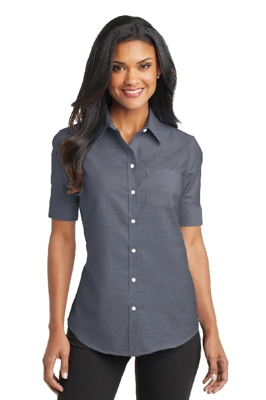 Port Authority Ladies Short Sleeve SuperPro™ Oxford Shirt. L659 Elegant High-Low Short Shirt