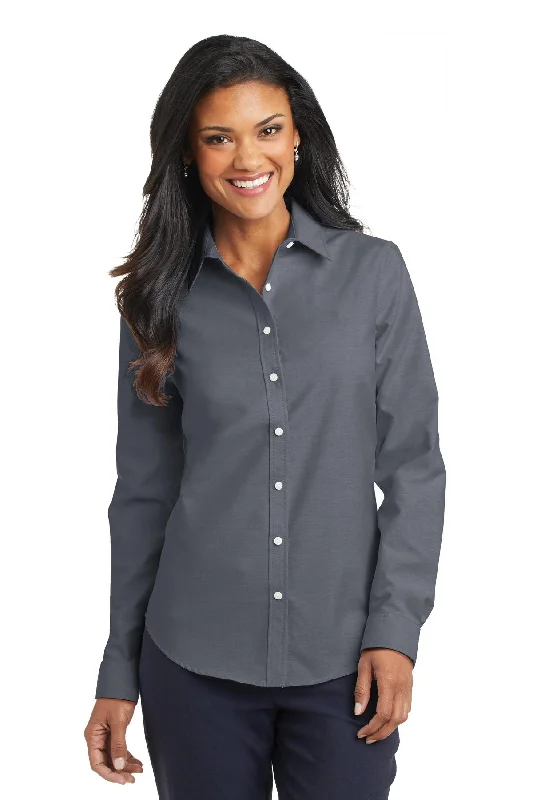 Port Authority Ladies SuperPro™ Oxford Shirt. L658 Classic Cropped Short Sleeve