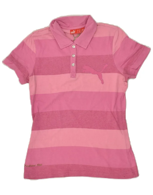 PUMA Womens Polo Shirt UK 10 Small Pink Striped Cotton Casual Plain Short Shirt