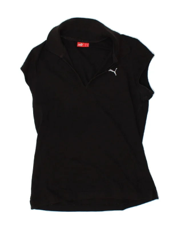 PUMA Womens Polo Shirt UK 12 Medium Black Cotton Casual Loose Short Sleeve