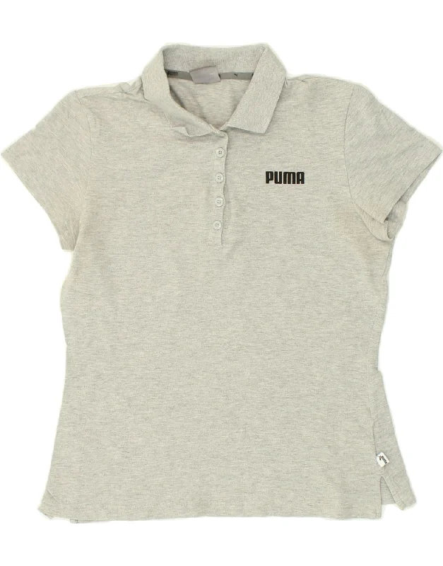 PUMA Womens Polo Shirt UK 12 Medium  Grey Cotton Comfortable Stretch Short Shirt