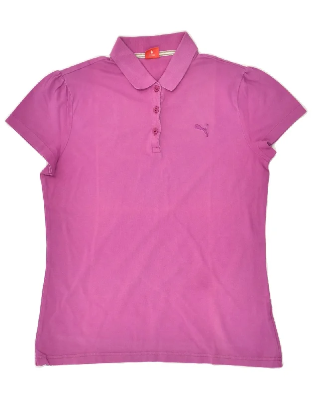 PUMA Womens Polo Shirt UK 14 Large Pink Casual Button-Down Short Shirt