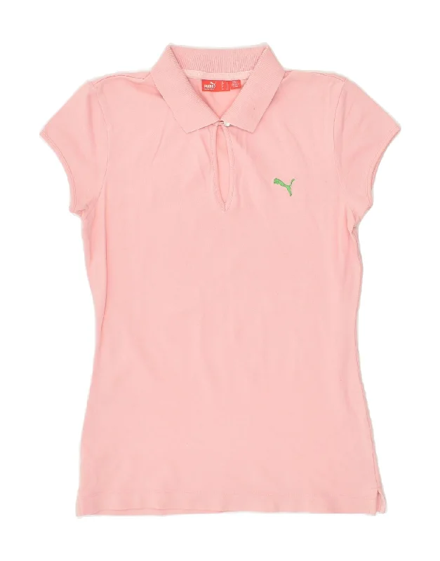 PUMA Womens Polo Shirt UK 14 Medium Pink Cotton Elegant Draped Short Shirt