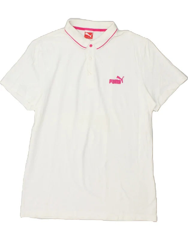 PUMA Womens Polo Shirt UK 18 XL White Chic V-Neck Short Blouse