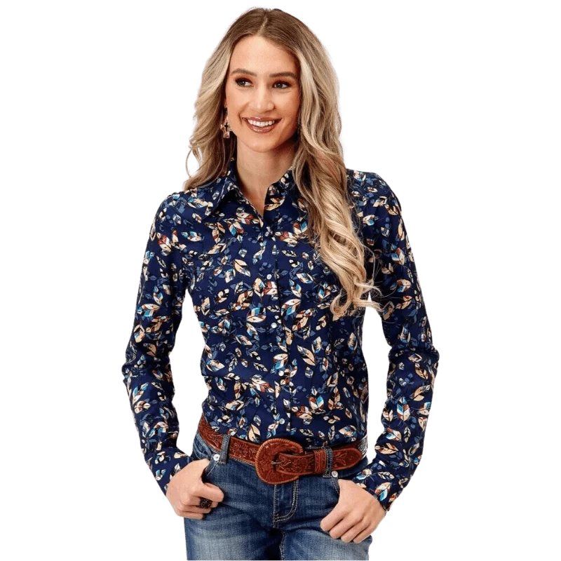 Roper Women's Foliage Blue Long Sleeve Western Snap Shirt 03-050-0590-7080 BU Fashionable Sheer Short Shirt