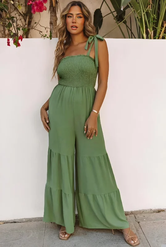 Sage Green Tiered Wide Leg Jumper Ribbed Striped Patterned