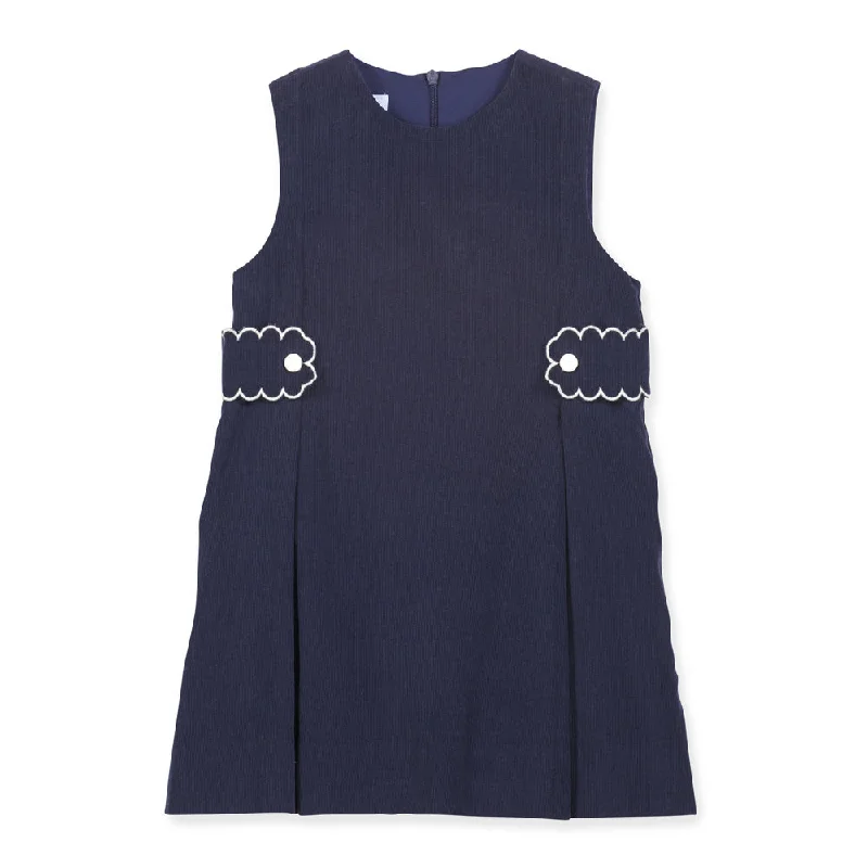 Scalloped Delia Jumper -- Navy Cord Machine Wash Dry Clean Hand Wash