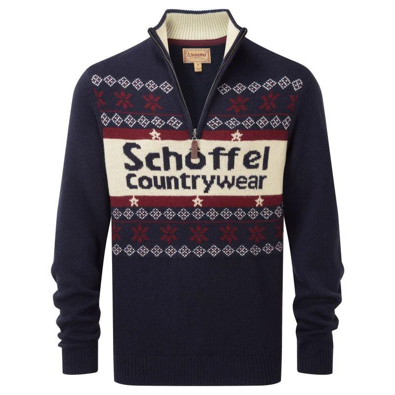 Schoffel Christmas 1/4 Zip Jumper - Navy Thin Thick Dense