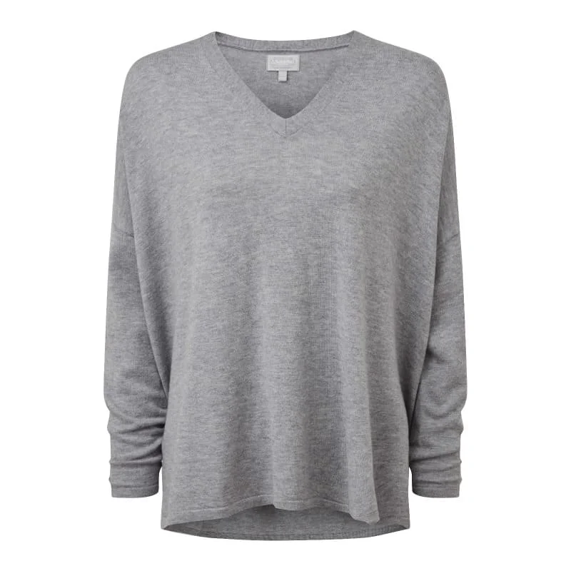 Schoffel Devon Merino Ladies Jumper - Silver Grey Embroidered Appliqued Beaded
