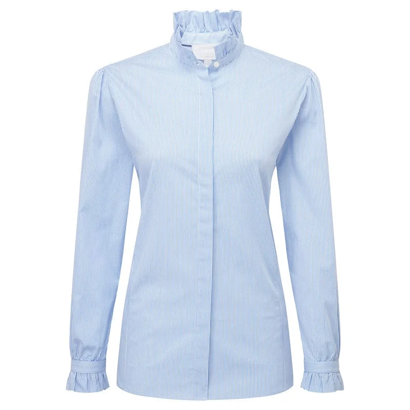 Schoffel Fakenham Ladies Shirt - Light Blue Stripe Fashionable Pleated Short Shirt